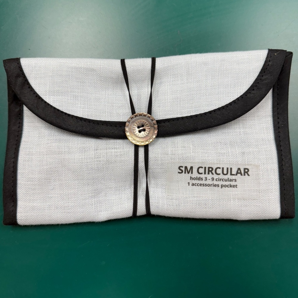 Light Blue Linen and Black trim Circular Needle Case